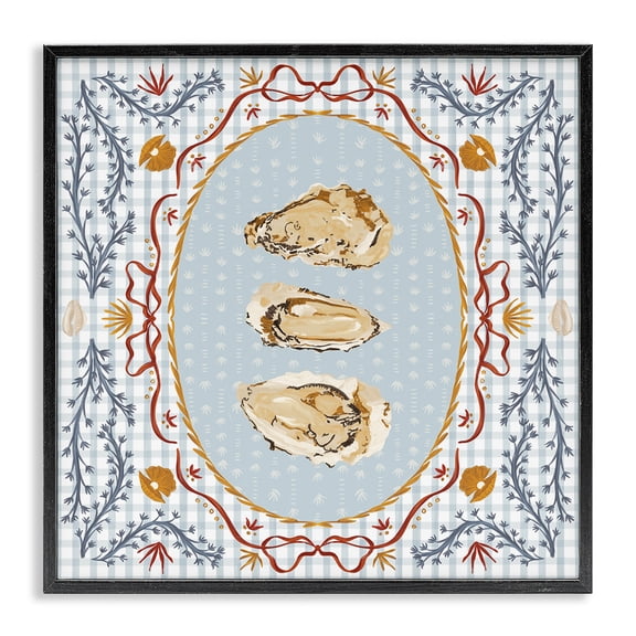 Stupell Industries French Country Oyster Trio on Blue Gingham Black Framed Giclee Art, 12 x 12, by Vero Illustrates