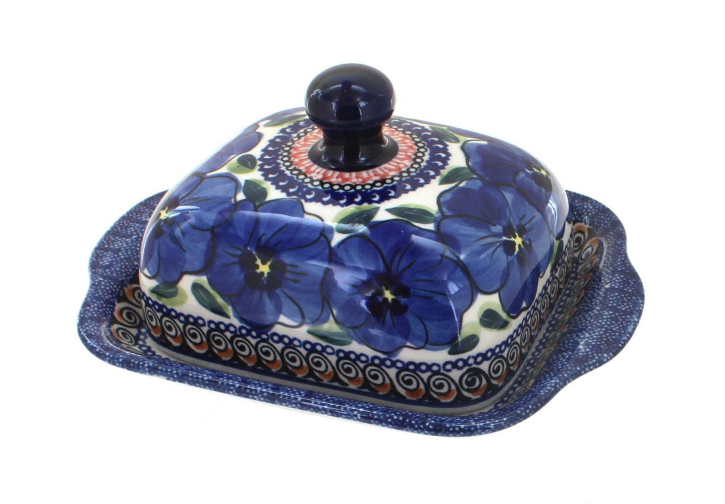 Blue Rose Polish Pottery Blue Art Square Butter Dish