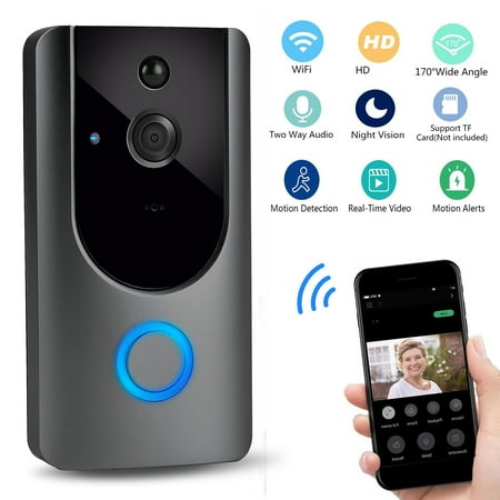 - Wireless Smart Wifi Doorbell Home Security Bell Camera, Real-Time Video and Two-Way Talk Night Vision PIR Motion Detection