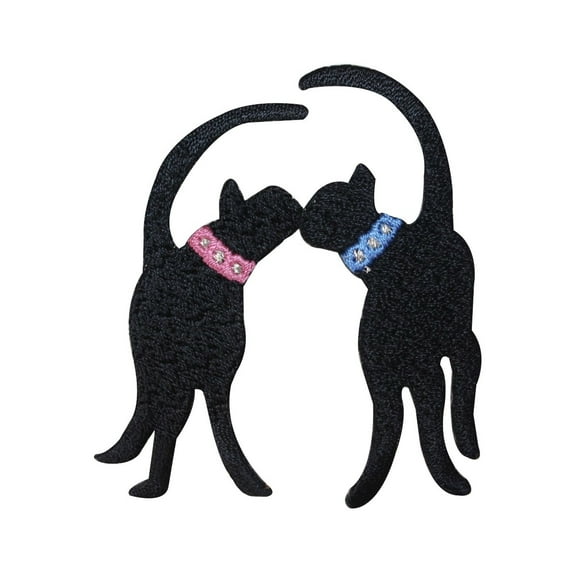 ID 2896 Pair of Black Cats Kissing Patch Kitten Love Embroidered IronOn Applique