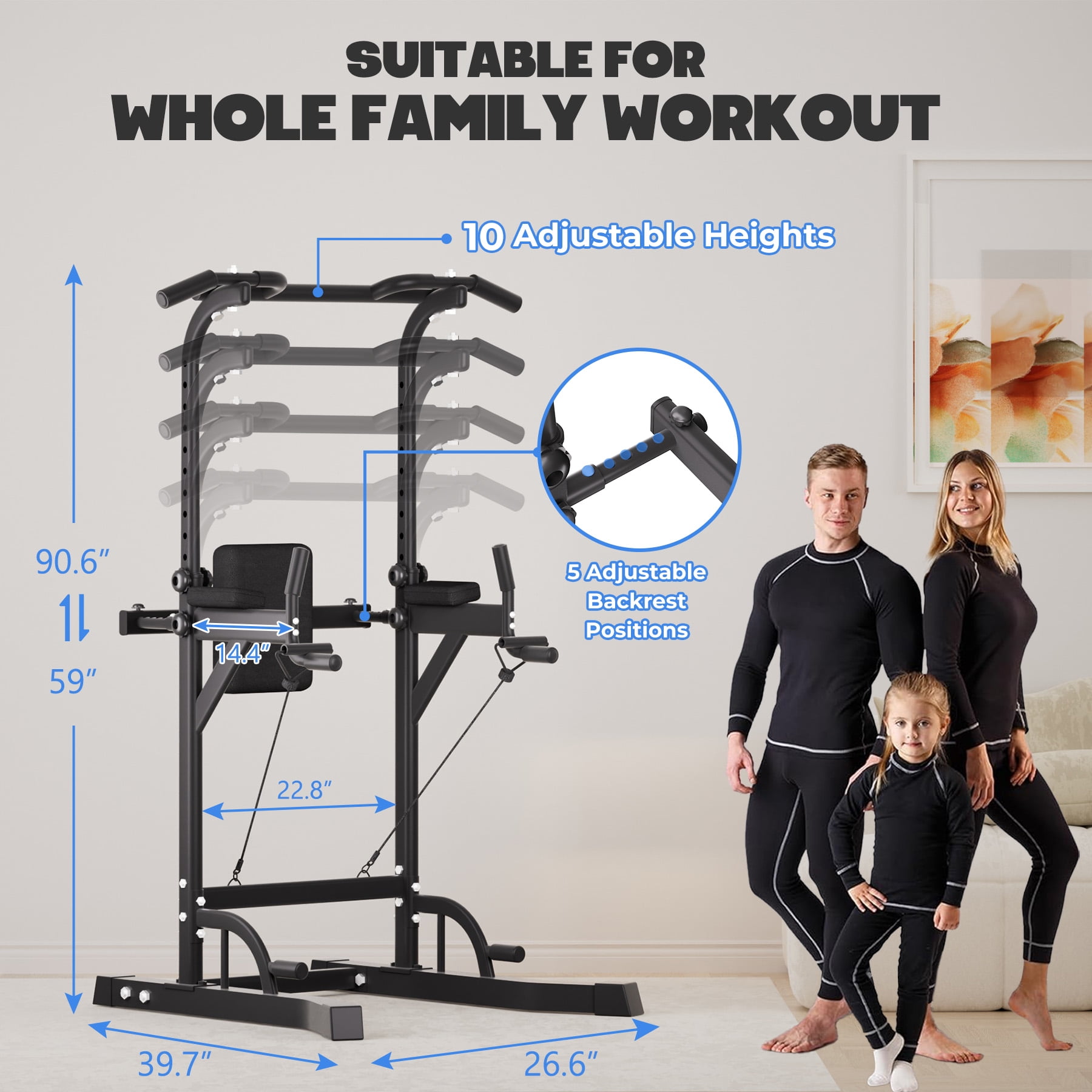 PROHIKER Power Tower Pull Up Dip Station, Heavy Duty Pull Up Station Dip Bar Station Multi-Function Home Gym Strength Training Fitness Equipment 500LBS