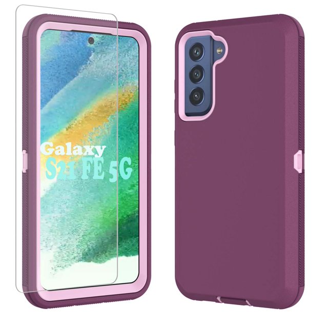 Galaxy S21 FE 5G Cases, Heavy Duty Shockproof Protective Case for Samsung Galaxy S21 FE 5G (6.4 Inch) with Tempered Glass Screen Protector - Turquoise