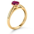 thumbnail image 3 of Gem Stone King 10K Yellow Gold Red Created Ruby Solitaire Engagement Ring for Women (0.85 Cttw, Oval 7X5MM, Gemstone July Birthstone, Available in Size 5, 6, 7, 8, 9), 3 of 4