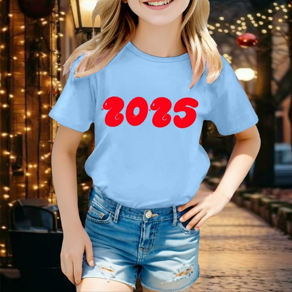 SNKSDGM Girls Girls Shirts Size 5/6 Clothes for Girls 10-12 Shirts Children's 2025 Printed T Shirt Casual and Comfortable Top for Boys and Girls 10-11 Years