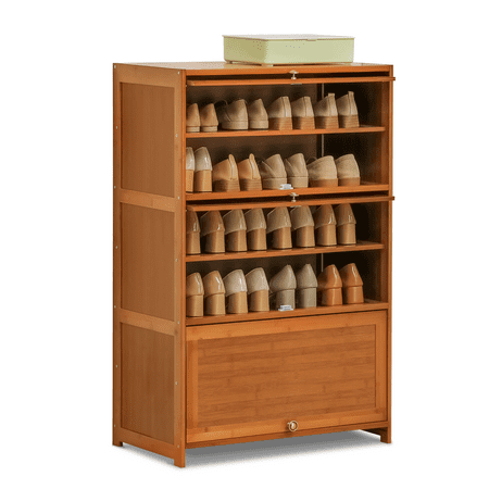 MoNiBloom 7-Tier Shoe Rack with Door  Bamboo  Brown