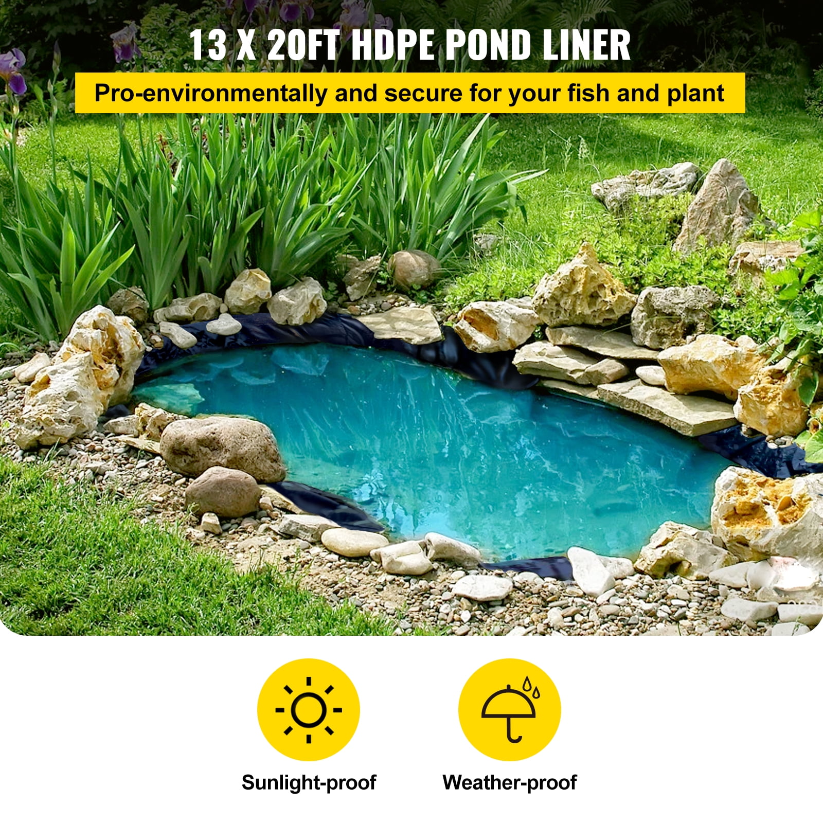 VEVOR LLDPE Pond Liner 20x25 ft 20 Mil for Waterfall, Pools PE Membrane  Reinforced Landscaping 