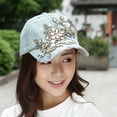 thumbnail image 7 of CDAR Women's Embossing Flower Denim Baseball Cap Summer Rhinestone Inlaid Jeans Hat, 7 of 7