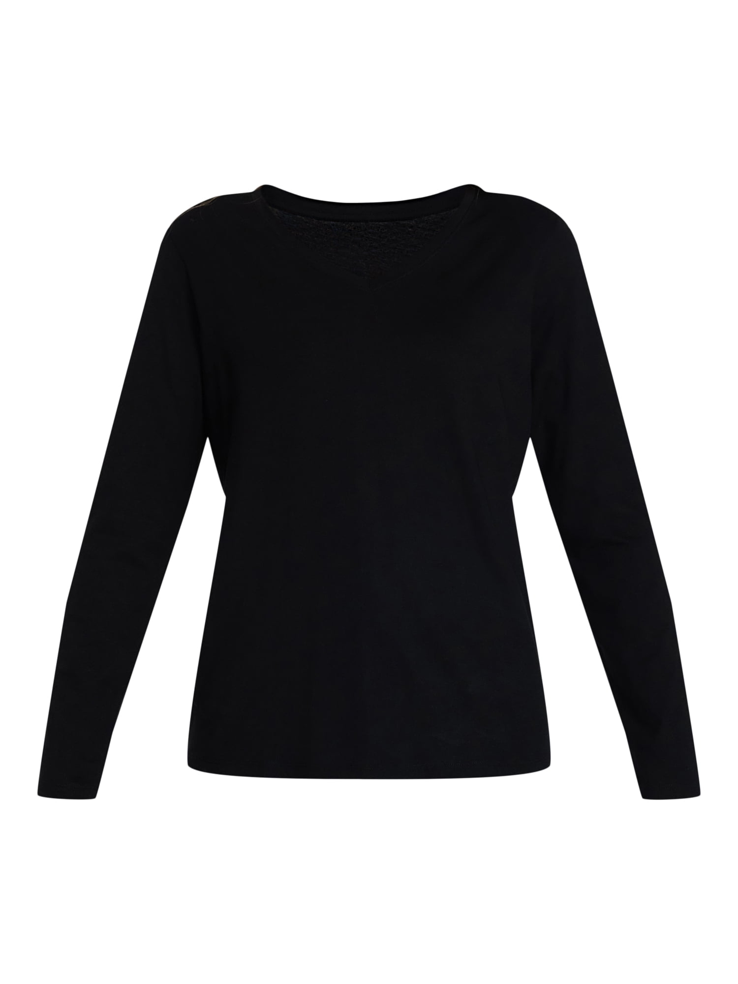 Time and Tru Women's Cotton V-Neck Tee with Long Sleeves, Sizes XS-XXXL