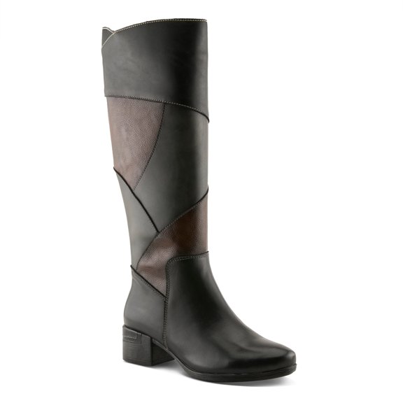 Spring Step Women’s PATCHWORK Tall Boot – Multi-Color Leather Knee-High with Stacked Heel