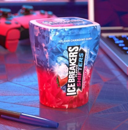 ICE BREAKERS FLAVOR SHIFTERS WILD BERRY/COOLMINT FLAVORS SUGAR-FREE GUM  BOTTLE PACK BOX
