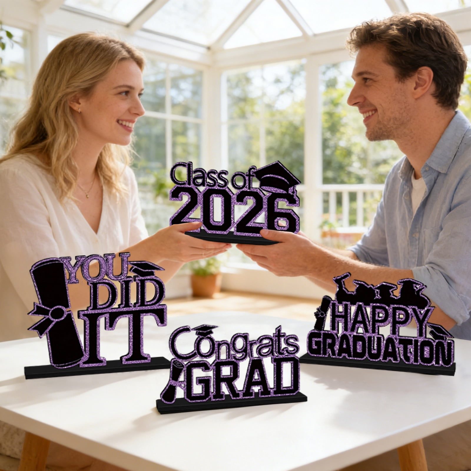 2026 Graduation Decorations | Purple Wooden Graduation Party Centerpieces, Class of 2026 Grad Party Decor for Table Display, 4 Pack Graduation Decor for Grad Parties
