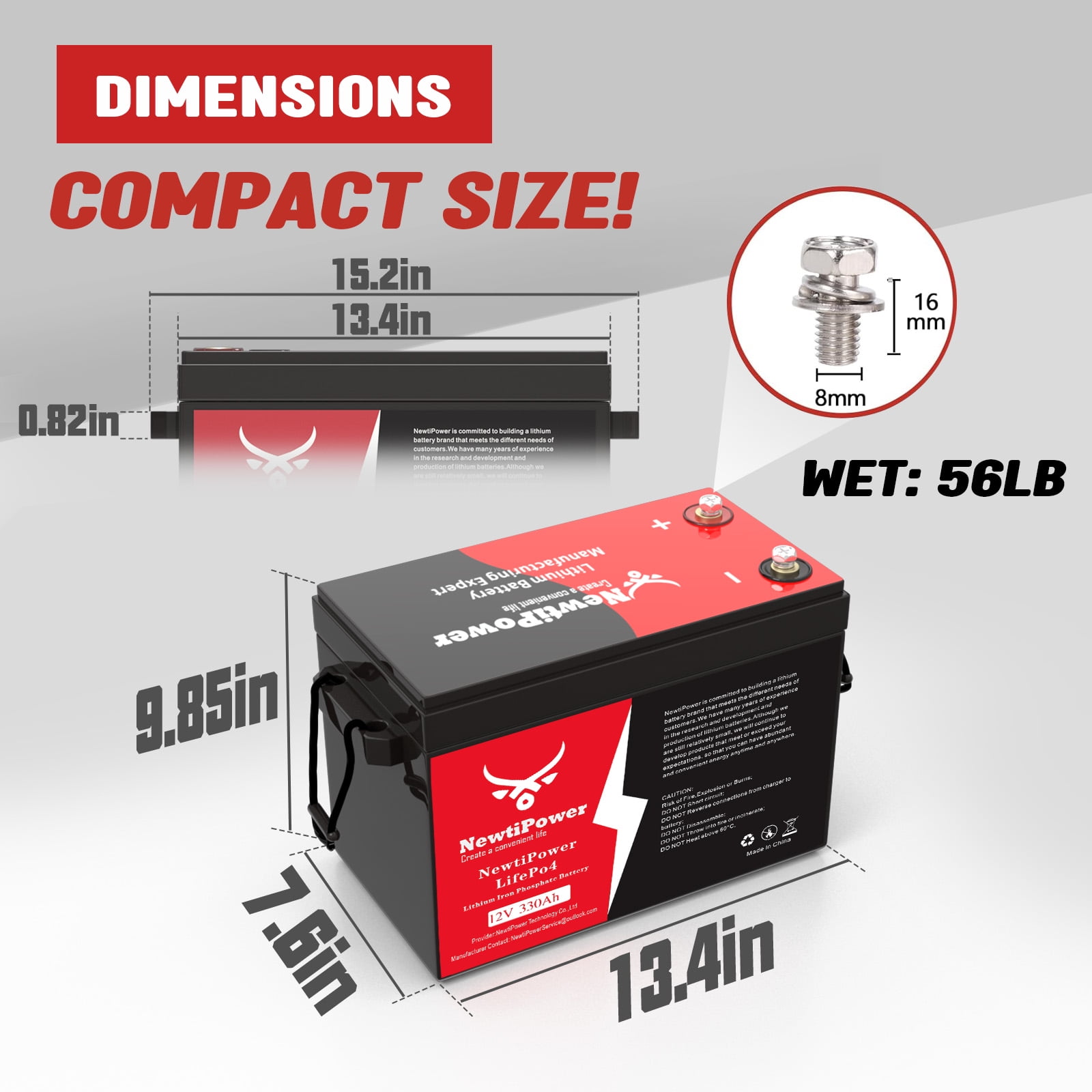 NewtiPower 12V 330Ah Smaller LiFePO4 Lithium Battery With APP & 200A BMS,10000+ Cycle for RV and Power Storage