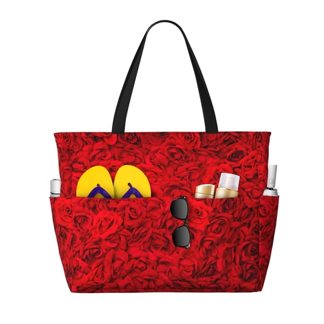 Easygdp Red Rose Bolsa de Viaje de Playa de Gran Capacidad, Bolsa Tote Perfecta para la Playa, Escapadas de Fin de Semana y Viajes