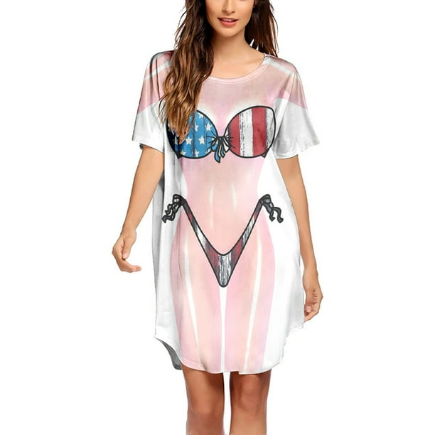 Puntoco Día De La Independencia Bikini Estampado 3D Manga Corta Cuello Redondo Mujer Rojo S,Regalos Para Mujer Joven
