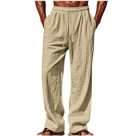 LEKWK Mens Hippie Pants Loose Fit Breathable Textured Fabric Lounge Pants Elastic Drawstring Waist Wide Leg Pants Casual Beach Summer Vacation Outfits
