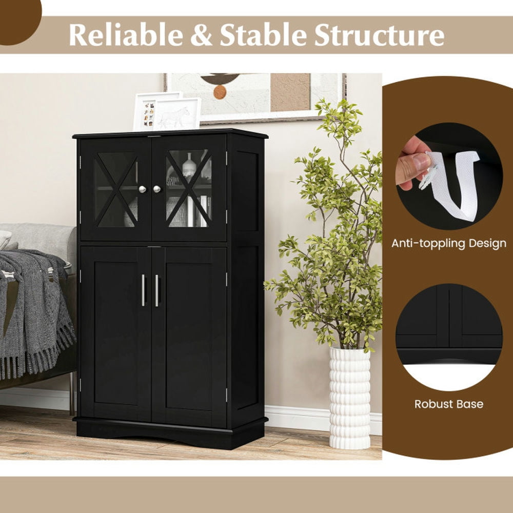 Finihen Bathroom Storage Cabinet, Bathroom Floor Cabinet, 4 Doors Freestanding Bathroom Floor Cabinet with Adjustable Shelves, for Bathroom, Living Room, Bedroom, Kitchen, Black Finihen Bathroom Storage Cabinet, Bathroom Floor Cabinet, 4 Doors Freestanding Bathroom Floor Cabinet with Adjustable Shelves, for Bathroom, Living Room, Bedroom, Kitchen, Black