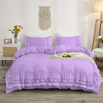 DNG Creations 1 Piece Double Ruffle Duvet Cover With Zipper Closure ( Solid Lilac ) All-Season 100% Egyptian Cotton, 800 Thread Count ( Twin/Twin XL - Size )