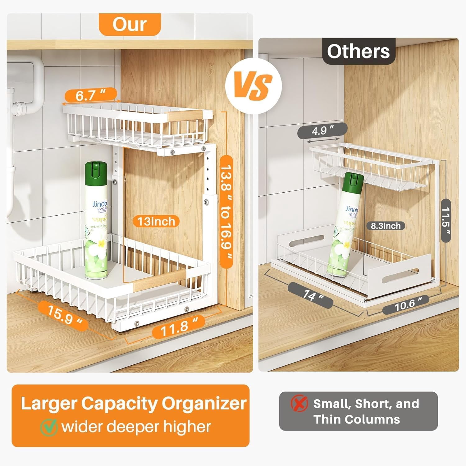 Under Sink Organizer,1 Pack,2 Tier Metal Slide out Sink Shelf Pull out Cabinet Organizer Drawers, Under Sink Organizers and Storage for Kitchen Bathroom Pantry Closet Cabinet