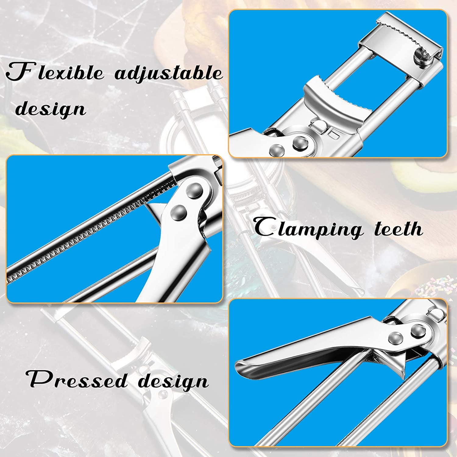 Kepooman 2 Pcs Kitchen Stainless Steel Adjustable Can Opener Handle for Jar Bottle, Silver
