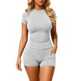 thumbnail image 2 of Ihhxva Women's Two Piece Set Slim Fit Moisture-Wicking Yoga Women High-Waisted Shorts Ruched Top Black Activewear Outfit S-XL, 2 of 6
