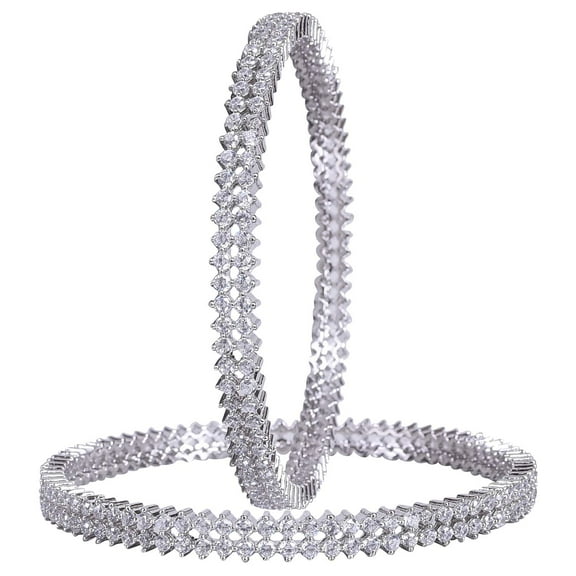 Ratnavali Jewels CZ Zirconia Silver Sleek Designer White Solitaire Bracelet Bollywood Wedding Bangle Jewelry Women