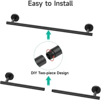 18 Inch Matte Black Towel Bar Bathroom Towel Rack Wall Mounted Stainless Steel