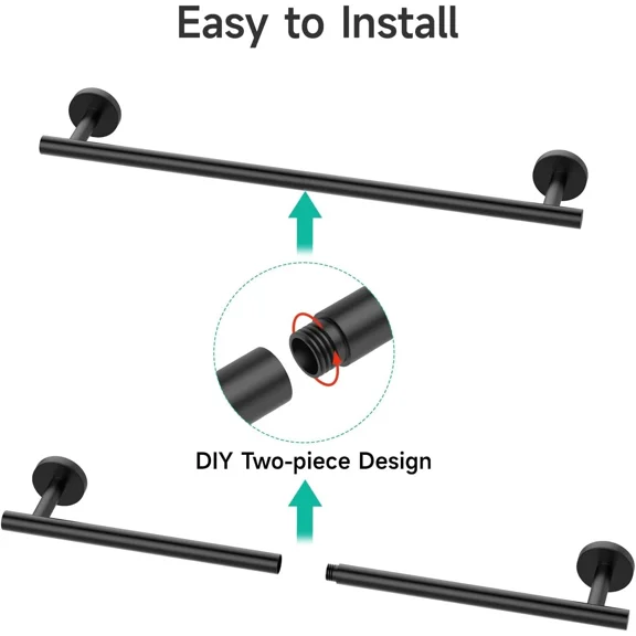 18 Inch Matte Black Towel Bar Bathroom Towel Rack Wall Mounted Stainless Steel