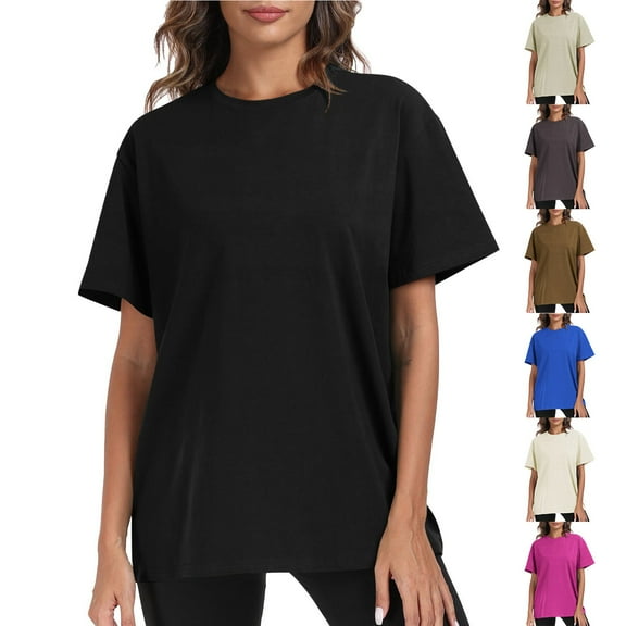 Aboser Cotton Tshirt Shirts for Women 2026 Summer Casual Basic Tees Loose Short Sleeve T Shirt Solid Crewneck Tops Lightweight Comfy Tee Top Blouses