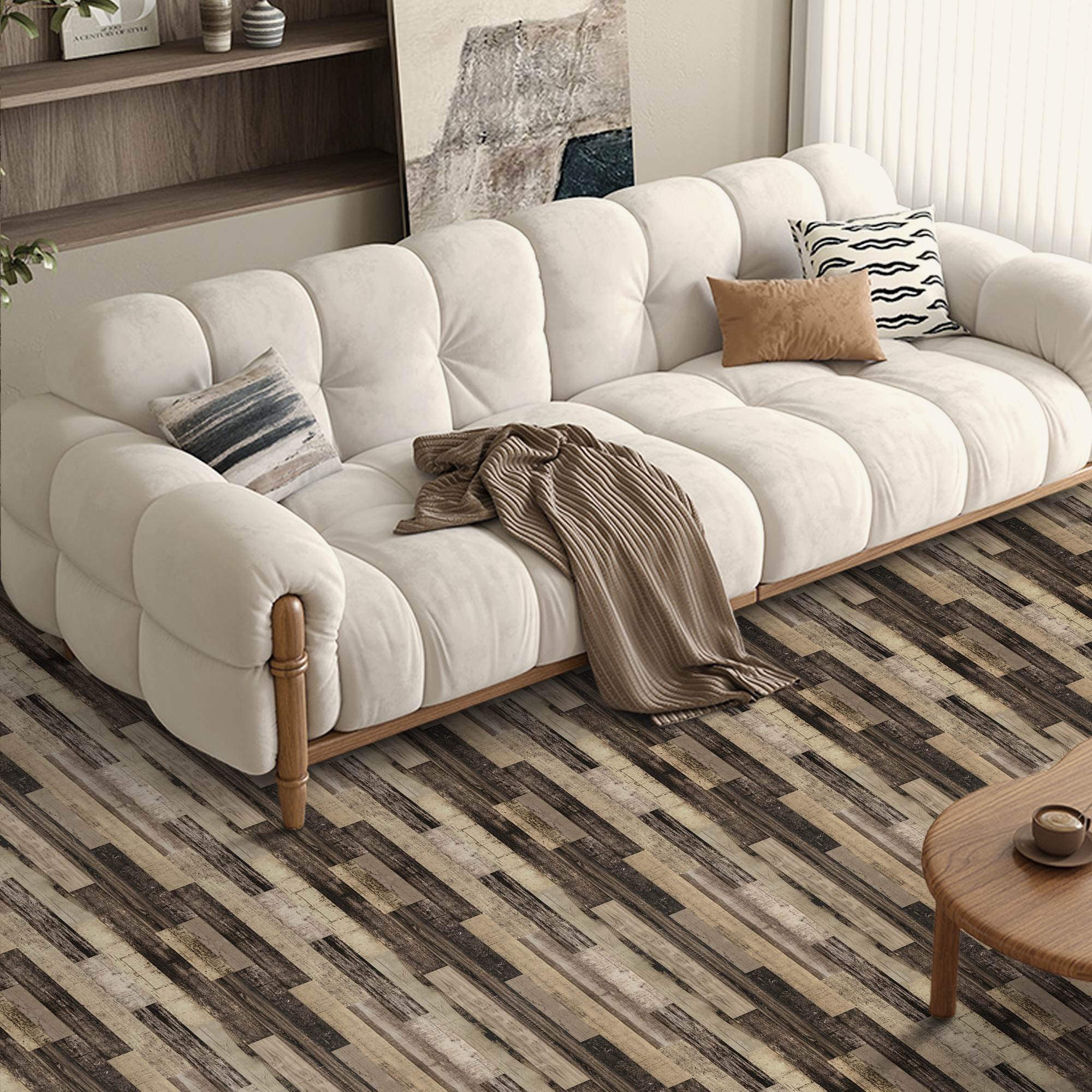 UMIGGEE Wood Grain Peel and Stick Vinyl Flooring Roll, 15.7-in x 118-in/12.8 Sq.Ft Self-Adhesive Vinyl Wood Grain Floor,Versatile Design for Any Space And Easy DIY Install Home Decor