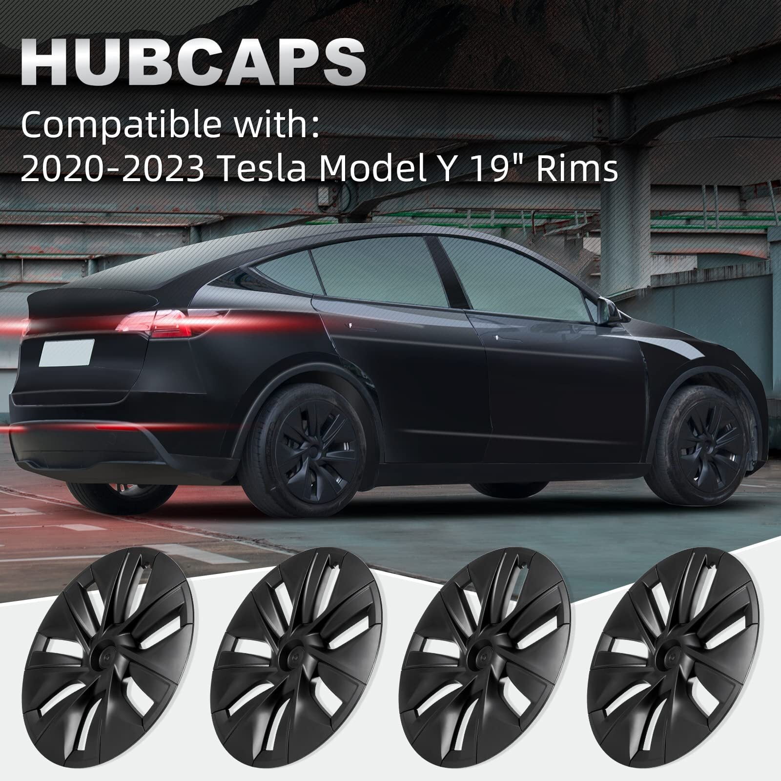 Enjoliveurs de Roue pour Tesla Model Y 2020 à 2023, pour Tesla Model Y 4  Pièces 19 Pouces Noir Brillant Protecteur de Jante Supreme Hub Caps Wheels
