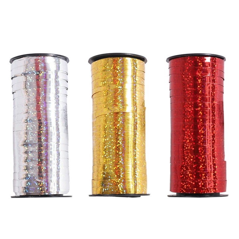 3 Rolls Shiny Balloon Ribbon Curling Ribbon Roll Metallic String Craft  Ribbon for Wrapping Gift - 100 Yard Per Roll (Golden+Silver+Red) 