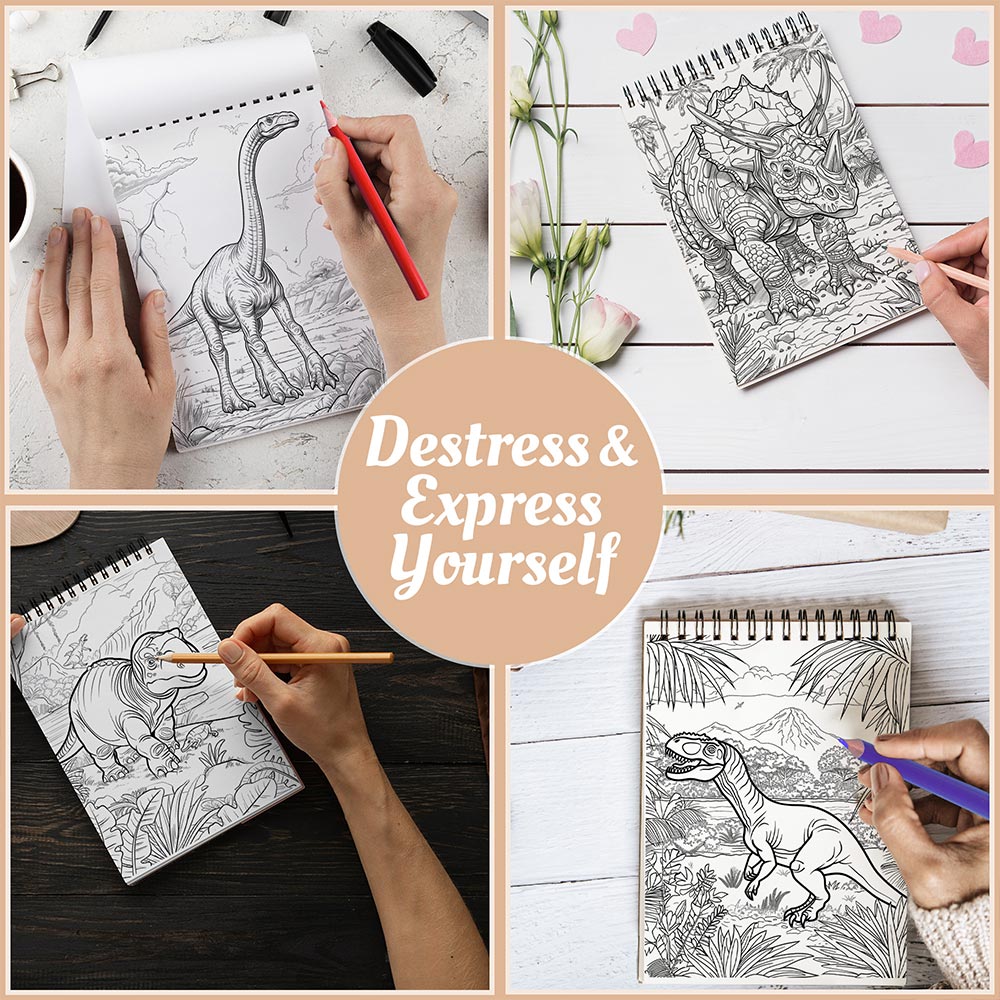 Netecom Prehistoric Coloring Book for Adults, A5 Wooden Cover, 30 Enchanting Coloring Pages of Creatures Prehistoric for Stress Relief and Relaxation, Spiral Bound Edition