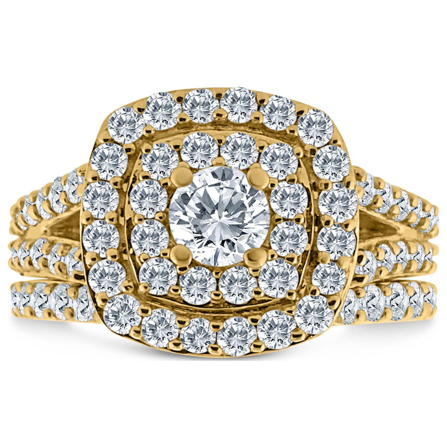2.00ct Cushion Halo Diamond Engagement Wedding Ring Set 10K yellow gold