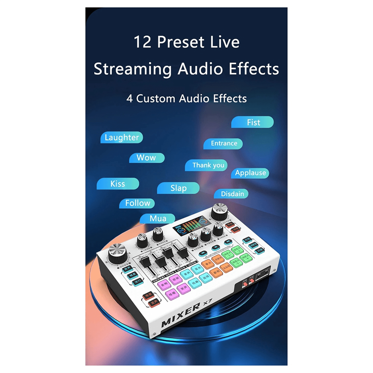 X7 Live Streaming Sound Card Voice Changer DJ Mixer Effects for PC Smartphone Computer Audio Interface Console Card