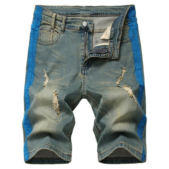 Fesfesfes Mens Jeans Shorts High-end Ripped Personality Shorts Stitching Trend Denim Shorts Spring Saving Clearance