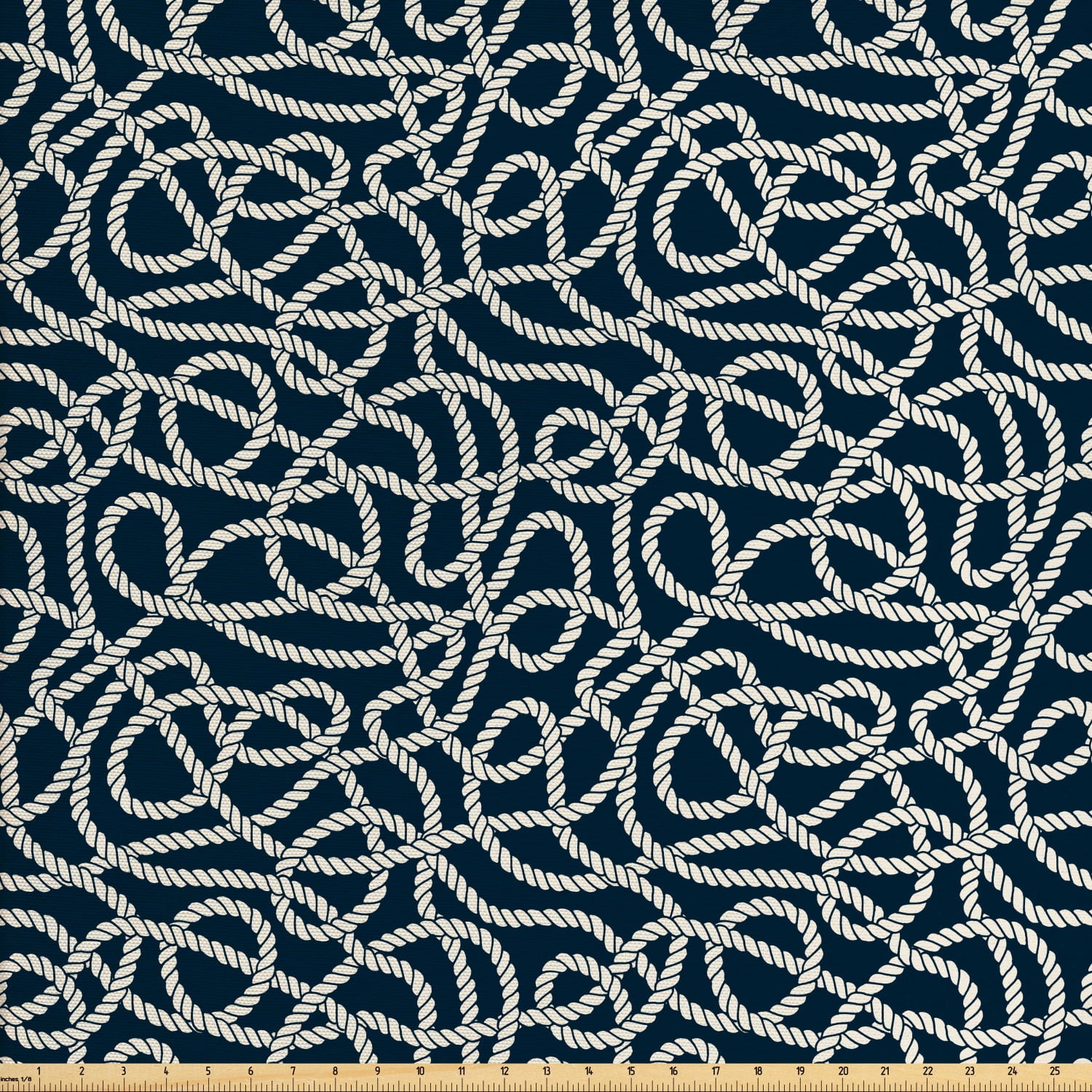 Nautical Blue Fabric by The Yard, Marine Ropes Entangled Loops Maritime