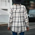 thumbnail image 6 of Womens Plaid Shacket Jacket Long Corduroy Shirt Fashion Print Casual Long Sleeve Turndown Collar Button Shirt Tops Fall Fashion Plaid Shirt Blouses Women White,M, 6 of 8