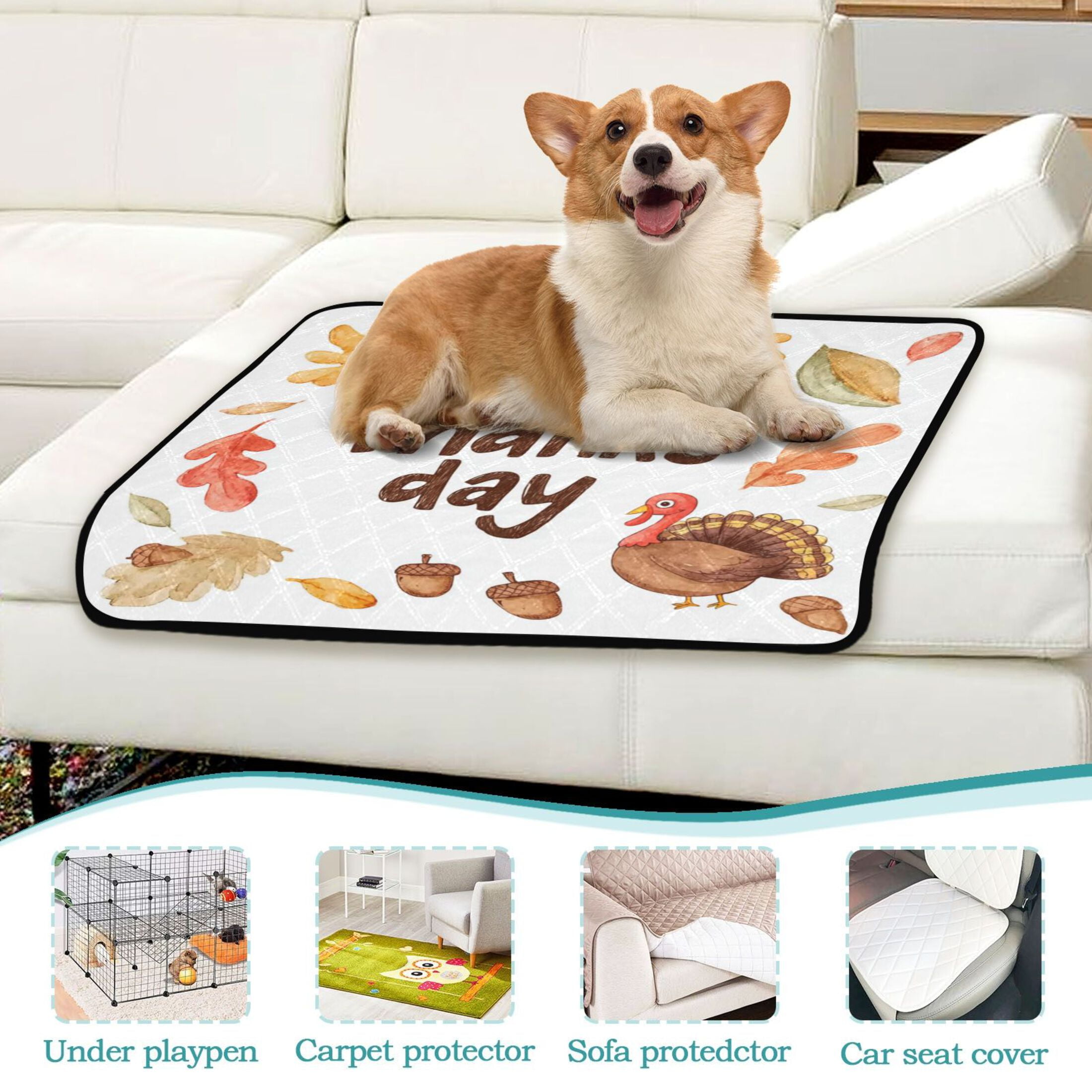 IAUYY Washable Pee Pads for Dogs Smallx3 Absorbent and Leak-Proof Non-Slip Reusable Puppy Pee Pads for Dogs Applicable to Playpen Potty Crate Little Turkey and Acorns