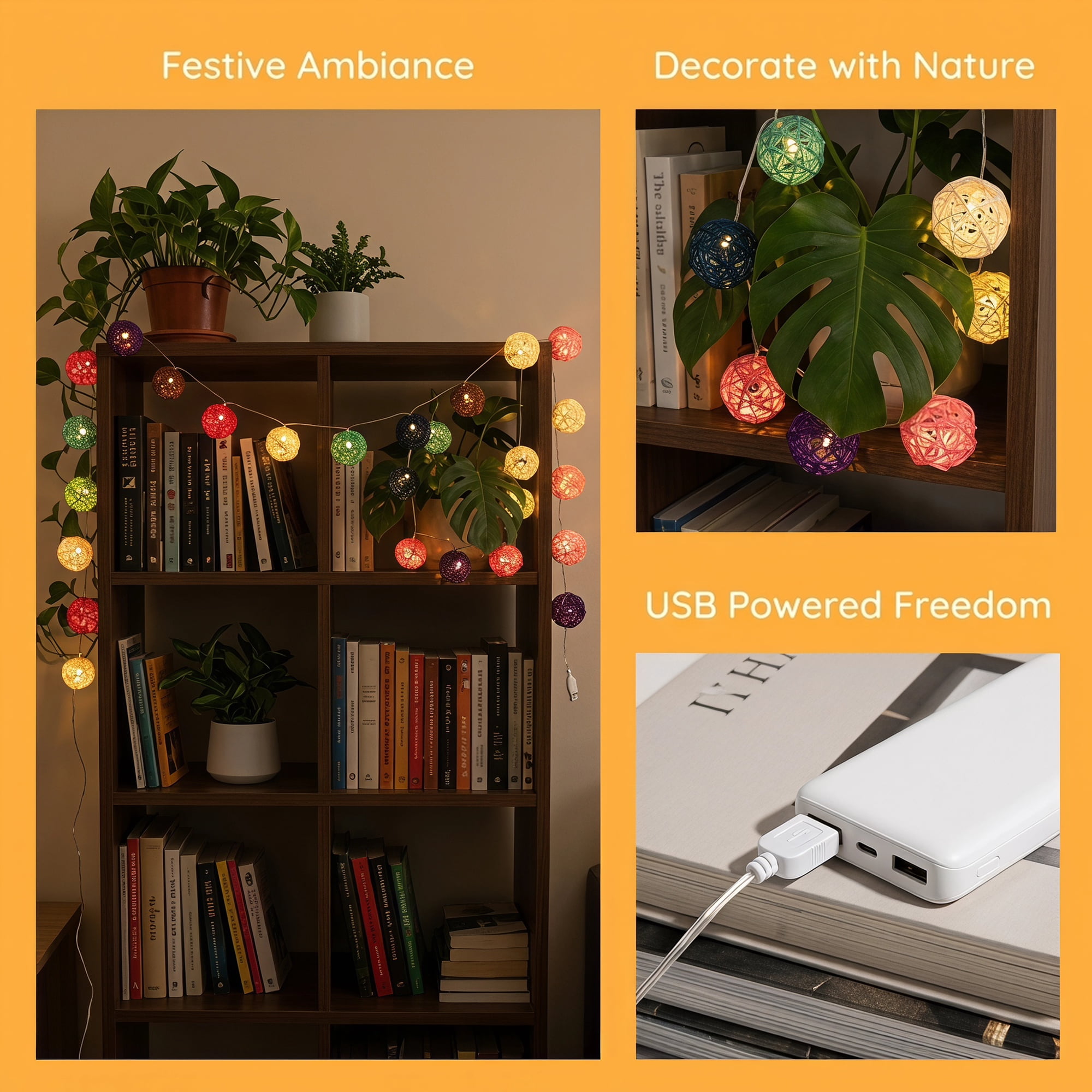 Unique Bargains Moroccan Orb Decor Lights with Flexible Design 9.8 ft USB Powered