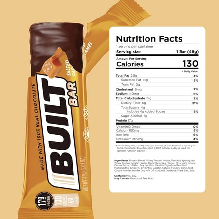 Built Bar Protein Bar, Salted Caramel, Gluten Free, 12 Count