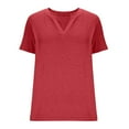 thumbnail image 6 of Womens Summer Tops, Short Sleeve Shirts for Women Casual Loose Fit Solid Color Notch V Neck T-Shirts, 6 of 6