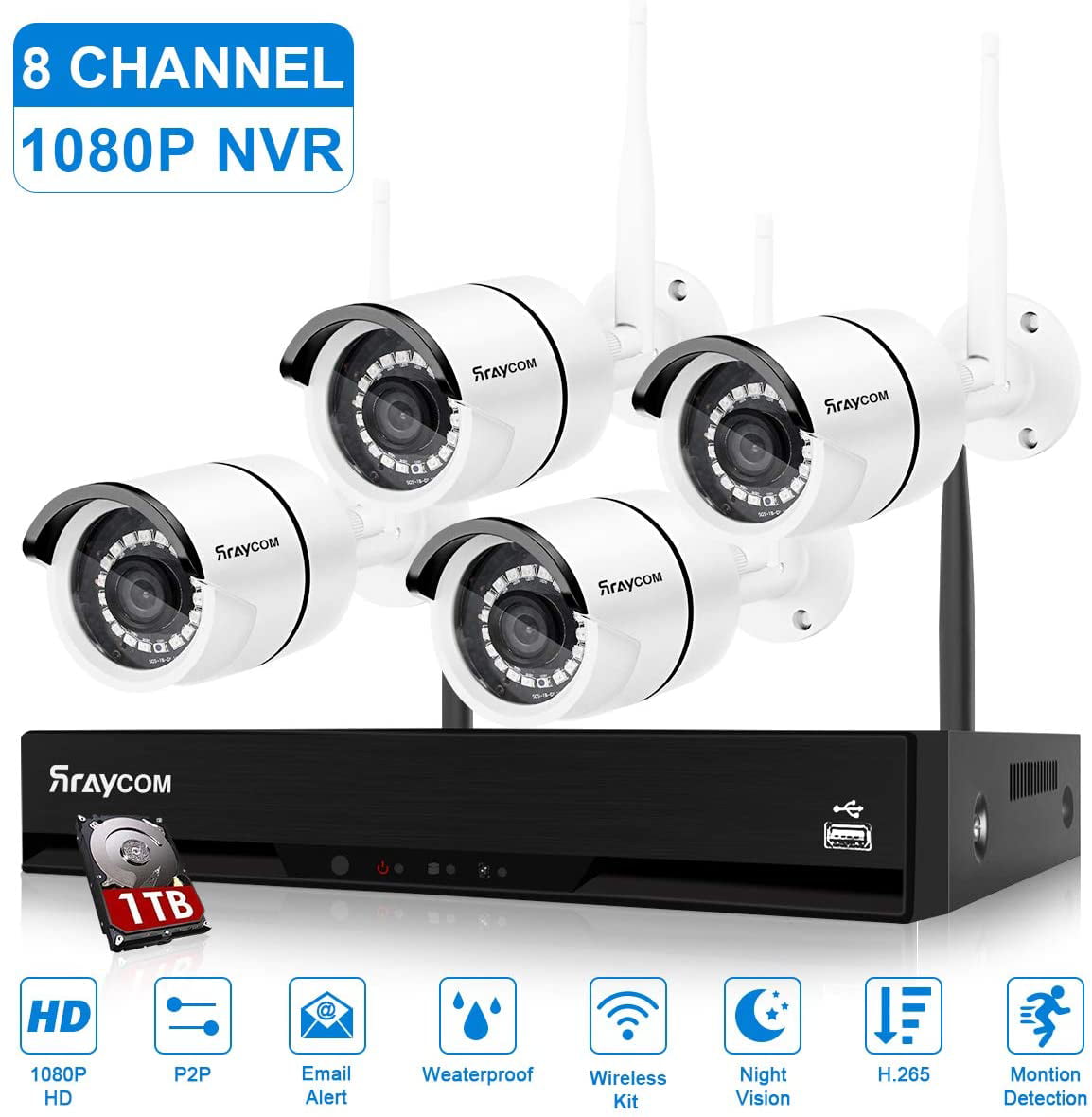 Tonton 8CH 1080P DVR Security 3000TVL Camera CCTV System Home IR Day Night Kits 