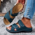 thumbnail image 3 of Rokment Womens Comfortable Ortho Wedge Walking Sandals with Arch Support & Adjustable Bands Beach Casual Leather Platform Slip on Mid Heels Backless Slides Summer Blue Size 8, 3 of 6