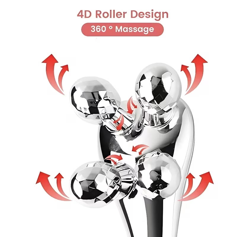 Portable manual facial massage roller, non-powered beauty and skin care tool, silver non-electric massager