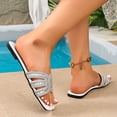 thumbnail image 4 of Samdudou Flat Sandals for Women Trendy Square Open Toe Slip On Slides Sparkly Rhinestone Embellished Straps Dressy Summer Shoes Bling Beach Footwear Casual Vacation, 4 of 9
