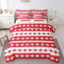 Manfei Vintage Geometric Flower 7 Pieces Bedding Comforter Set,Merry Xmas Full Bedding Set,Red White Fitted Sheet Flat Sheet For Child,Luxury Bedroom Decor Reversible