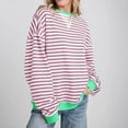 thumbnail image 6 of Women's Striped Colorblock Round Neck Sweatshirt Loose Drop Shoulder Long Sleeve Shirt Casual Pullover Y2K Top, 6 of 6