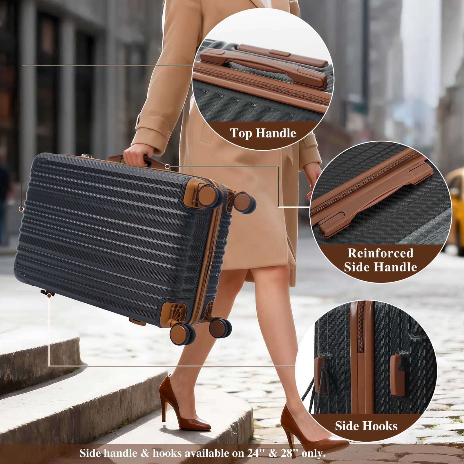 imerelez 6-Piece Luggage Set, Durable Hardshell ABS Suitcase with Spinner Wheels, TSA Lock, Side Hooks, Lightweight Carry-On & Checked Luggage