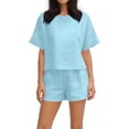 thumbnail image 4 of Stamzod Two Piece Sets for Women Trendy Summer Short Sets Travel Vacation Outfits Matching Sweatsuit Light Blue XL, 4 of 6