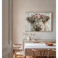 thumbnail image 4 of Fluffy Highland Cow Floral Crown Canvas Wall Art, Rustic Farmhouse Decor, Dusty Pink Flower Crown Artwork For Bedroom, Nursery, Kitchen, Ready To Hang 16*24inch(40*60cm), 4 of 6